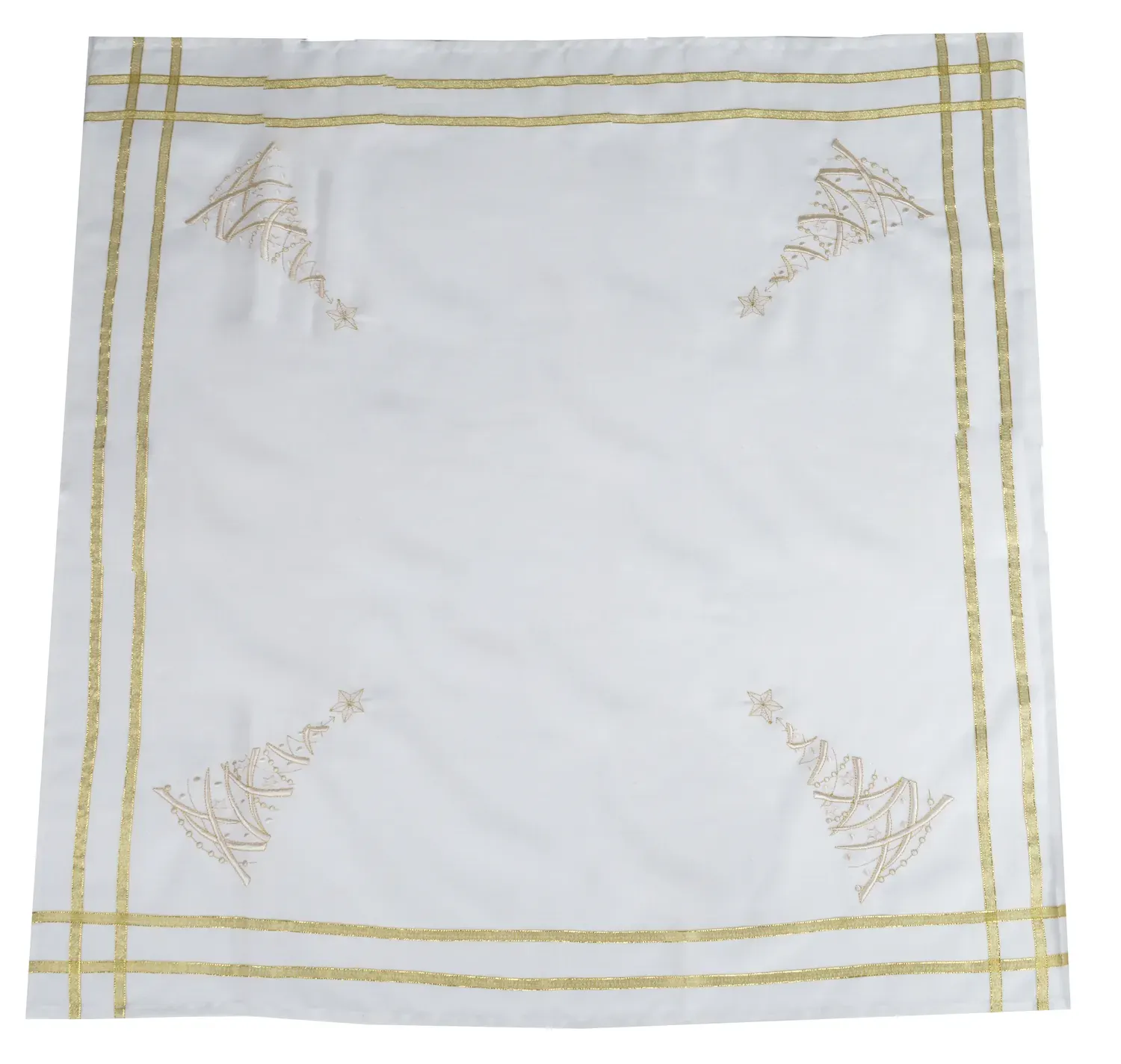 Obrus świąteczny kwadratowy 85x85 ze złotymi choinkami biały