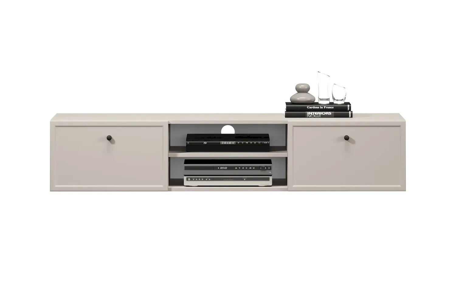 Szafka RTV wisząca z 2 szufladami LORINI 150 - cashmere gałka czarna - B_166820