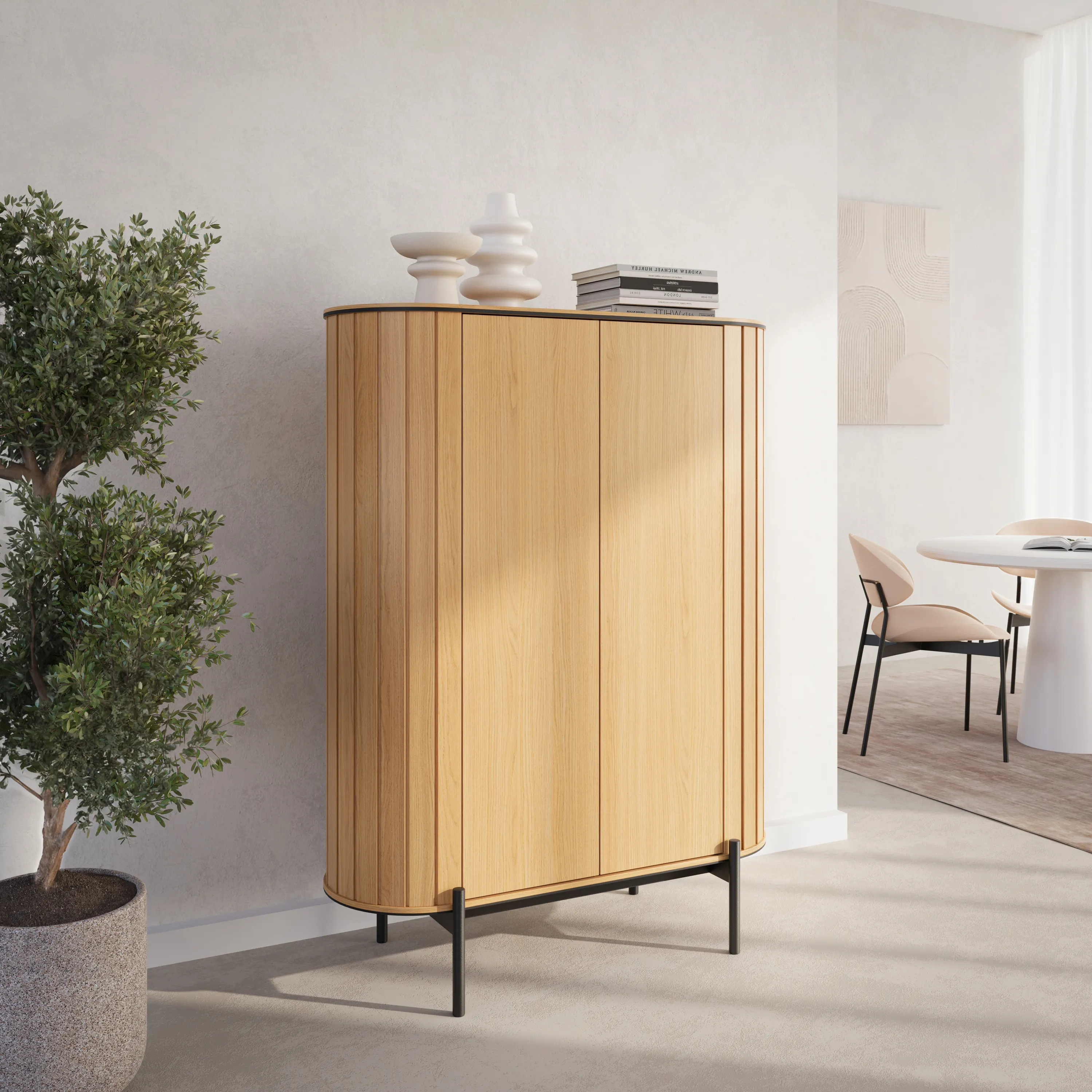 Zaokrąglona komoda 2-drzwiowa Rotto RT-01 dąb vincenza/eukaliptus - RT1DE