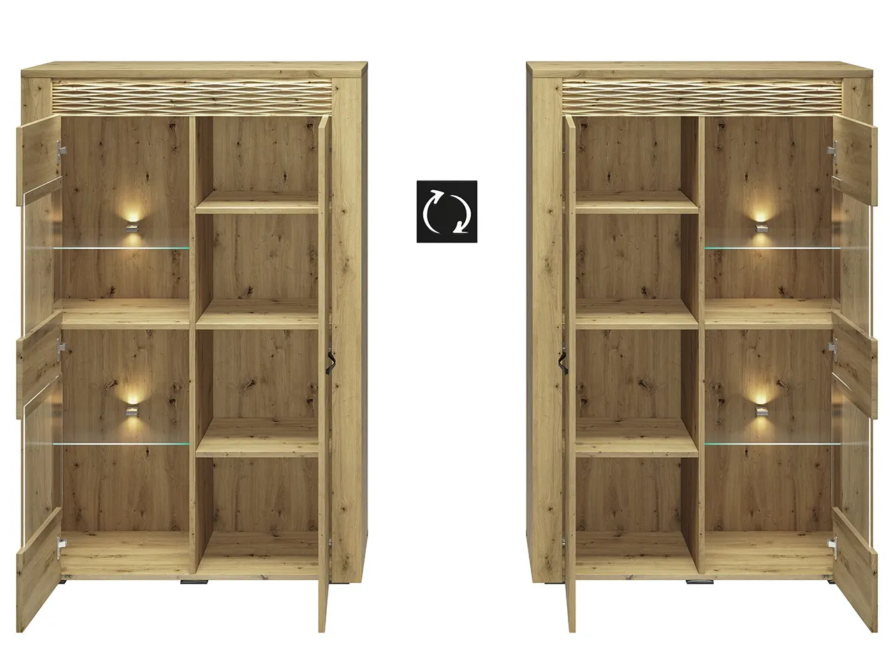 Witryna nIska 2-drzwiowa ARTIS 05 z oświetleniem, dąb artisan - 1ARTI05-001