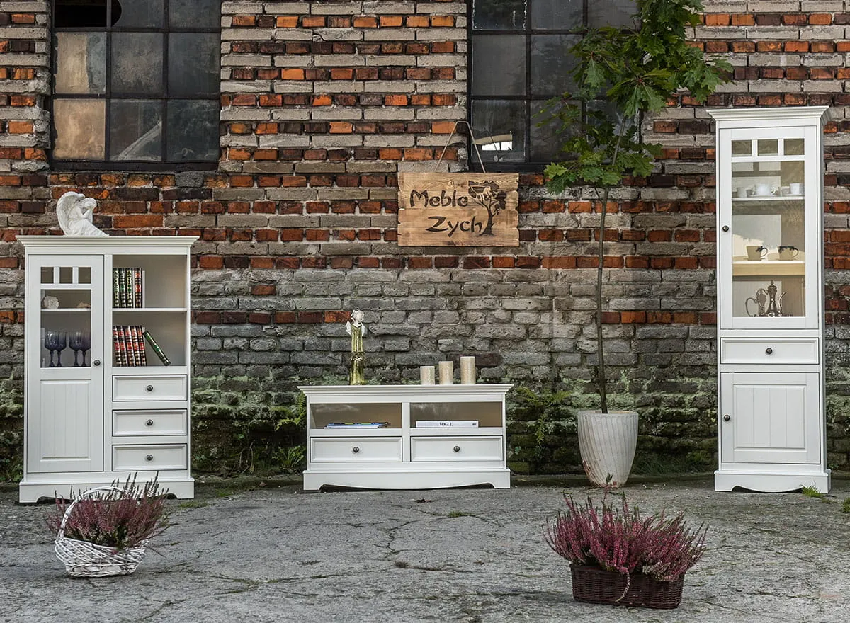 Witryna wąska BELLUNO ELEGANTE 2-drzwiowa z szufladą, biała- prawa - PL014B