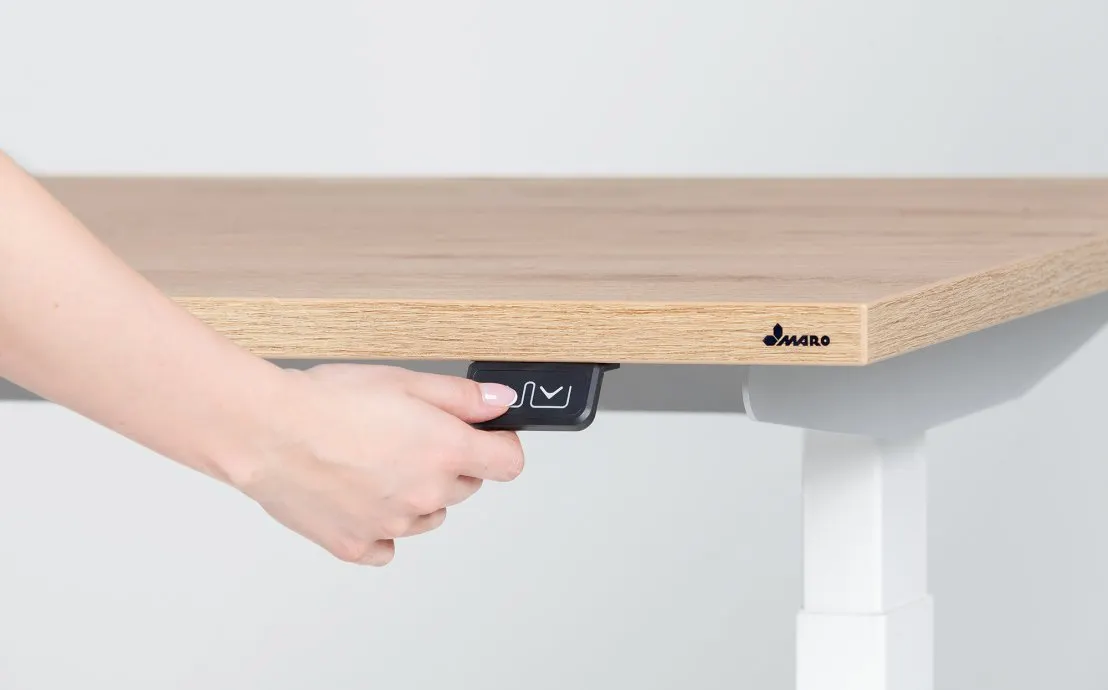 Biurko OP-LITE E elektryczne z regulacją wysokości dąb naturalny białe 140x70x62,5(127,5)cm - OLE1470DNATB