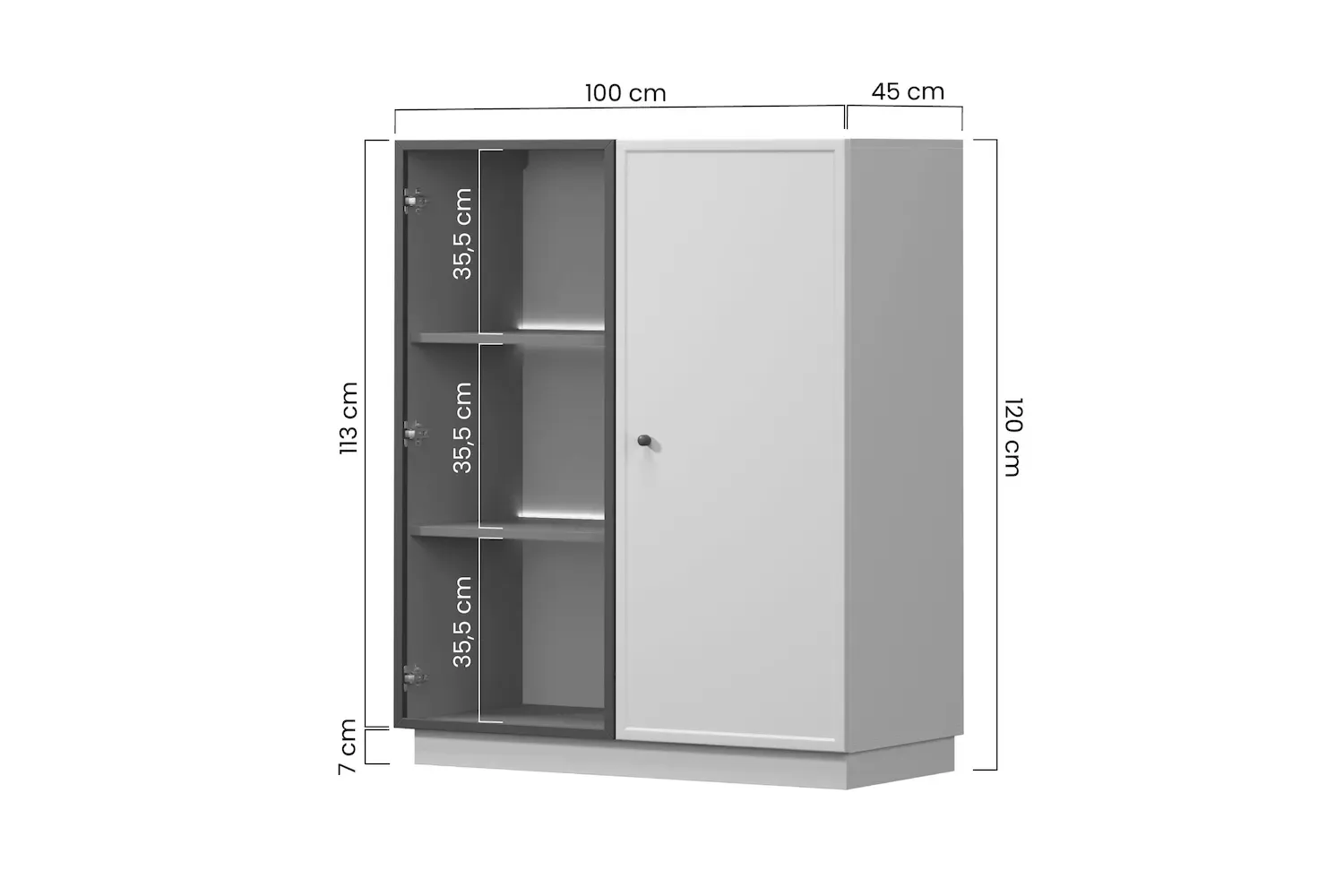 Witryna 2-drzwiowa LORINI 100 oświetlenie LED szkło Antosol - cashmere uchwyt T-bar czarny cokół - B_166734