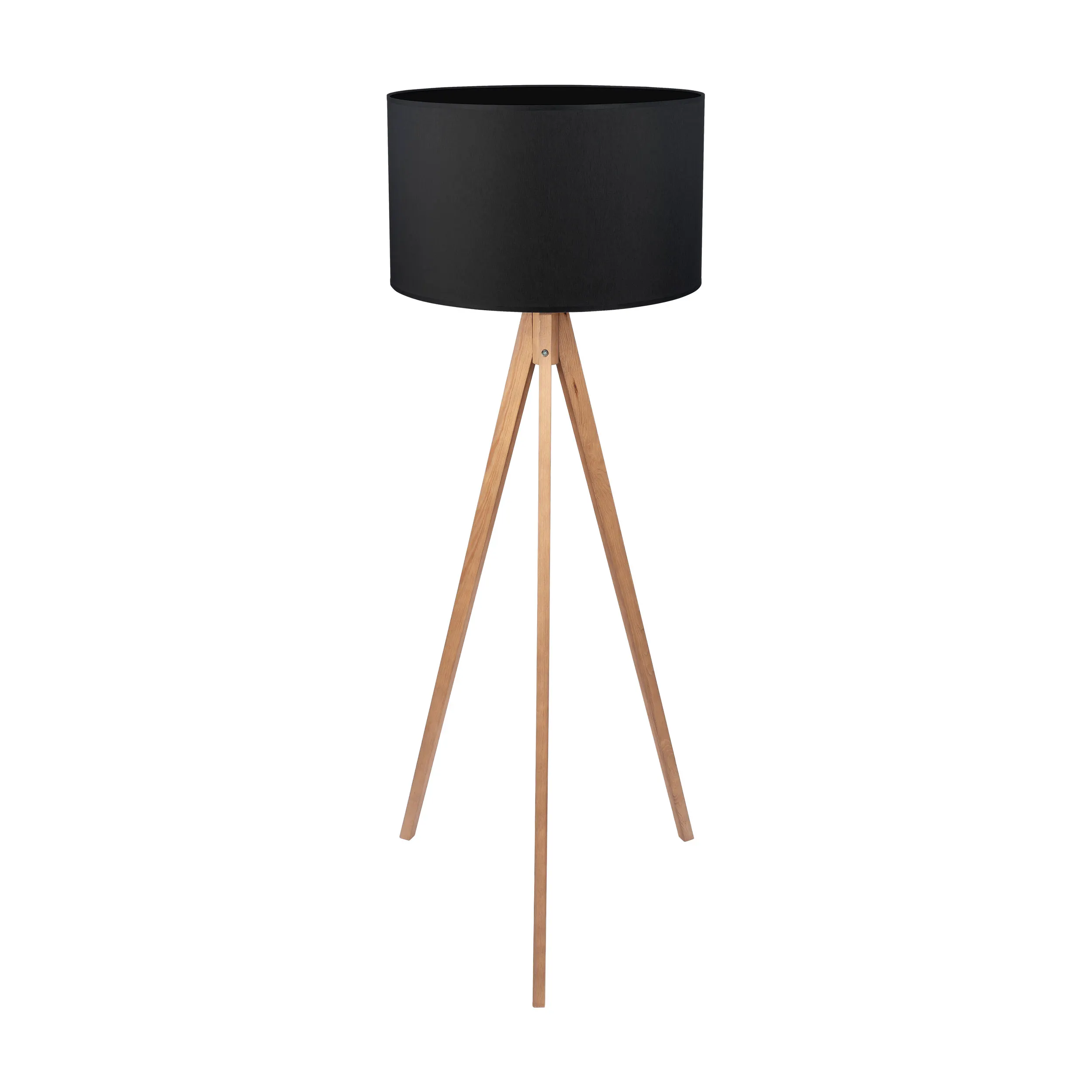 Lampa podłogowa TREVISO sosnowe nogi czarny okrągły abażur 145x60cm