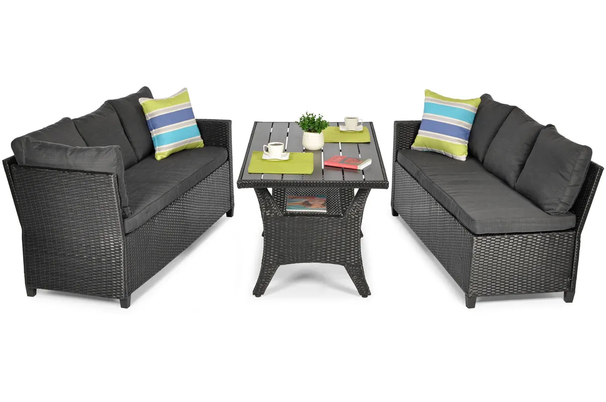 Narożnik ogrodowy wypoczynkowy SZTOKHOLM ze stołem technorattan czarny - FE5906480909794