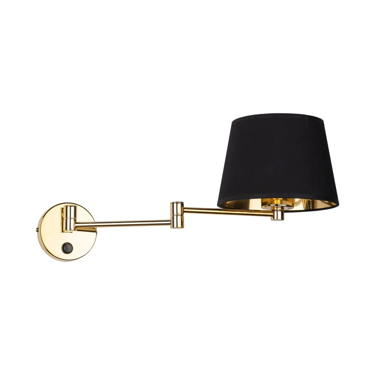 Kinkiet GLORY złoty z czarnym abażurem na regulowanym wysięgniku z włącznikiem 49x19cm - TK_6483