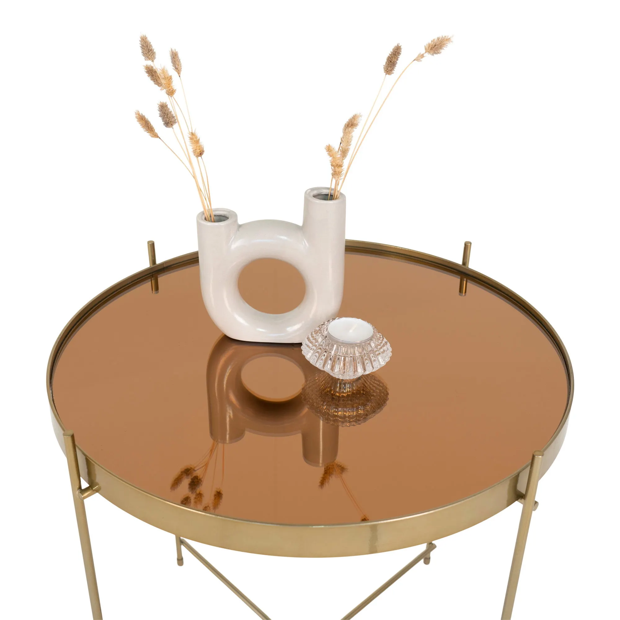Stolik kawowy okrągły VENEZIA ze szklanym blatem fi48x48cm - kolor mosiądzu - 2101101