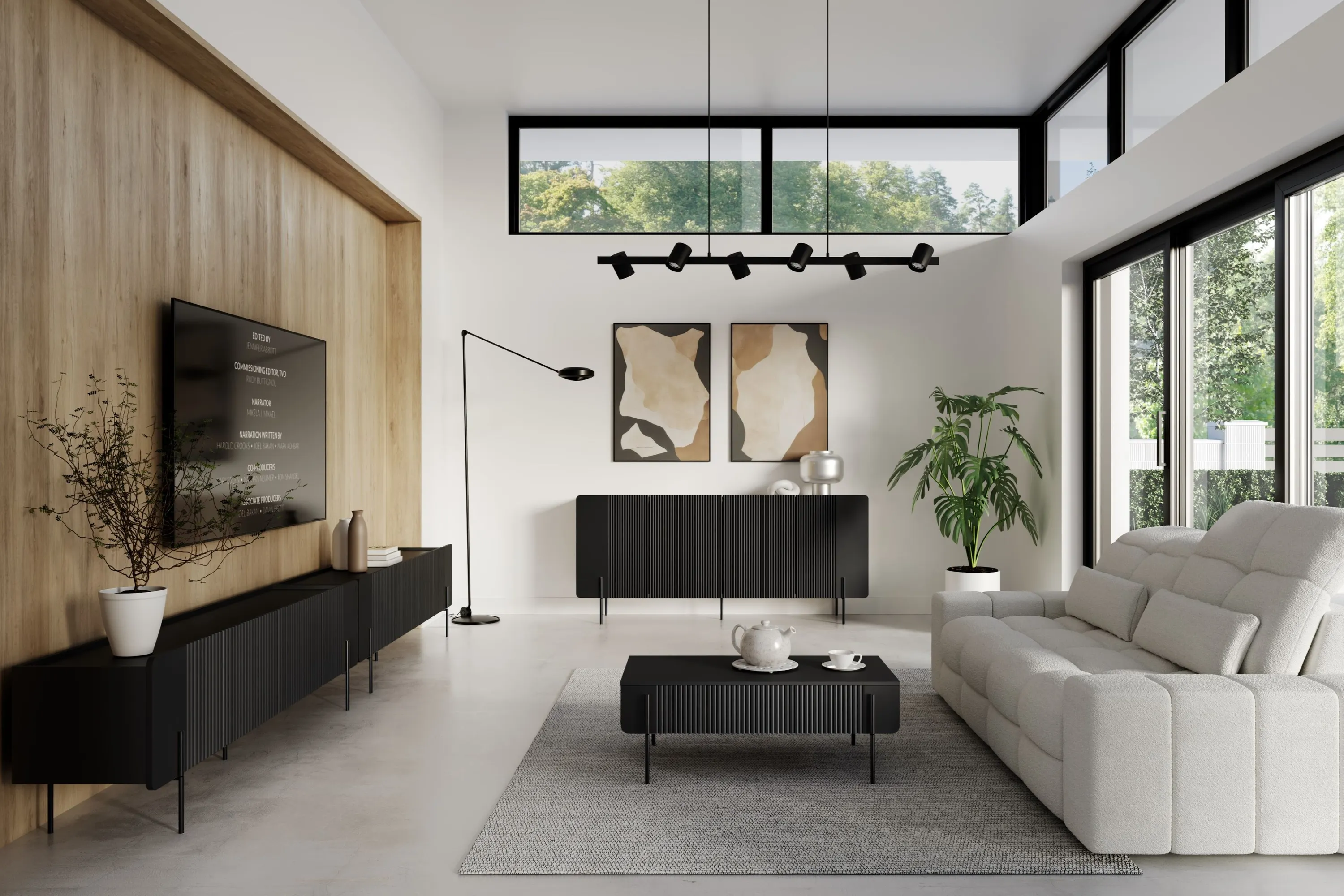 Szafka RTV 2-drzwiowa z 2 szufladami MALMI 200cm - czarna - czarne nogi - B_166978