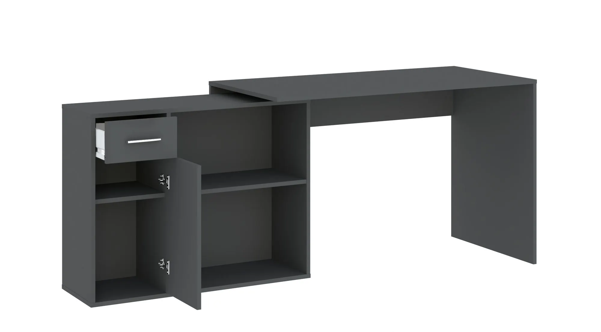 Biurko narożne NASH z szafką i szufladą grafitowe - INT_5002711