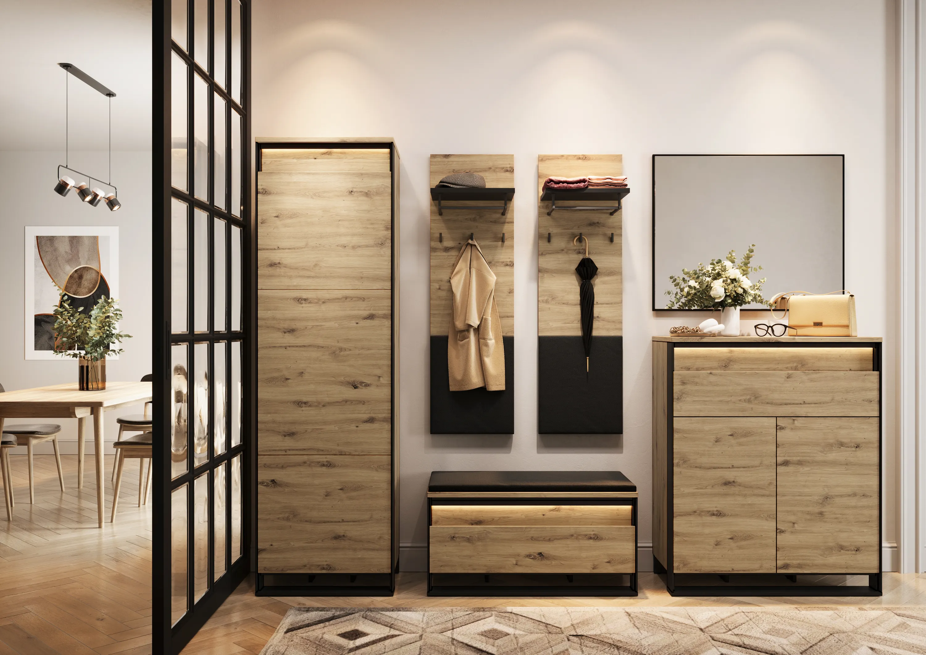 Komoda LED Quant QG-02 92cm dąb artisan/czarna - QG2DAC