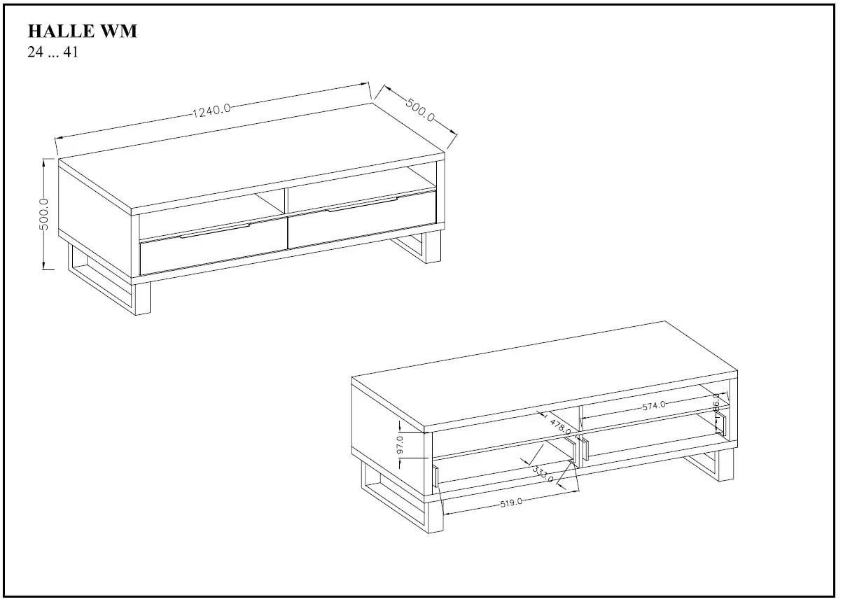 Szafka RTV z szufladami i półkami HALLE 124 cm dąb Wotan - 24N0HK41