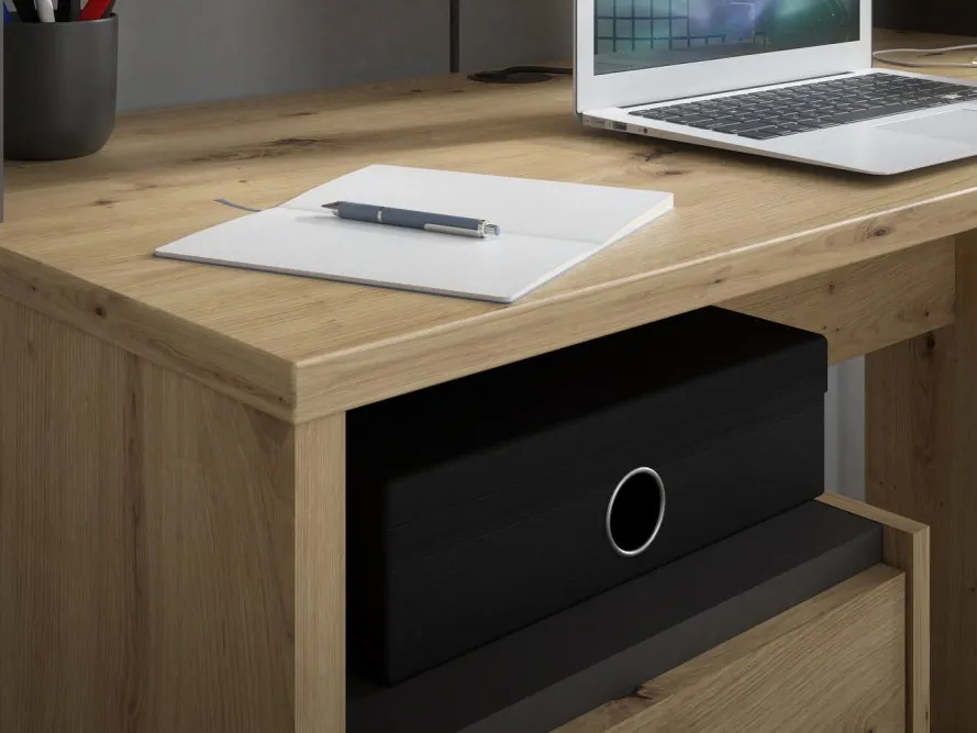 Biurko MODULTRICK z szafką i szufladą - dąb artisan, szary - MDUB112-C827