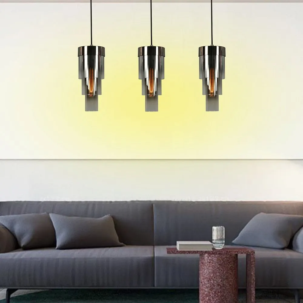 Lampa wisząca GRANS potrójna prosta 67x150 z potrójnymi kloszami cylindrycznymi - 7211-0310