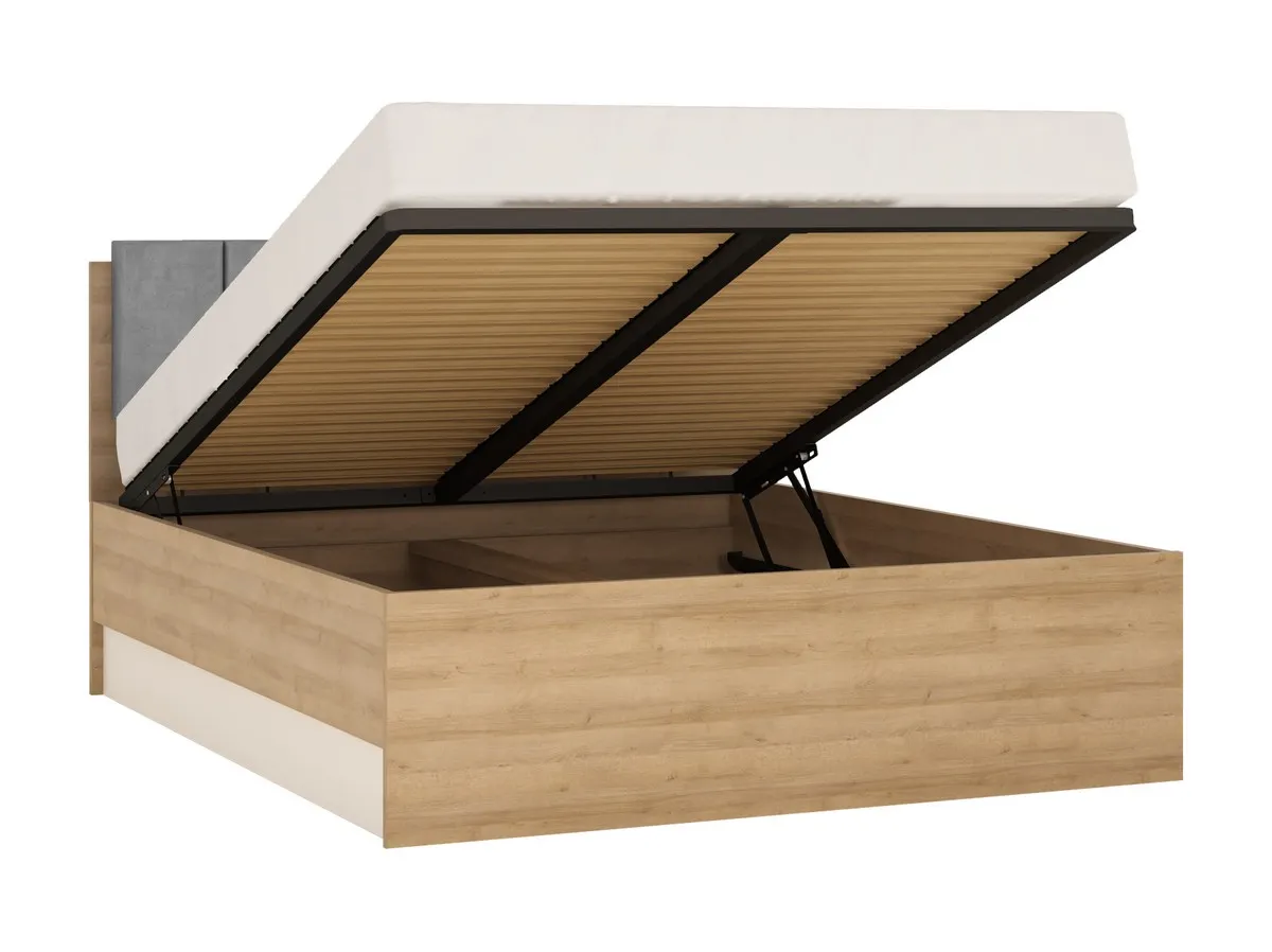 ŁÓŻKO 160 Z PODNOSZONYM STELAŻEM LYON LYOZ04 DĄB RIVIERA JASNA/BIAŁA ALPEJSKA - 6000000007989