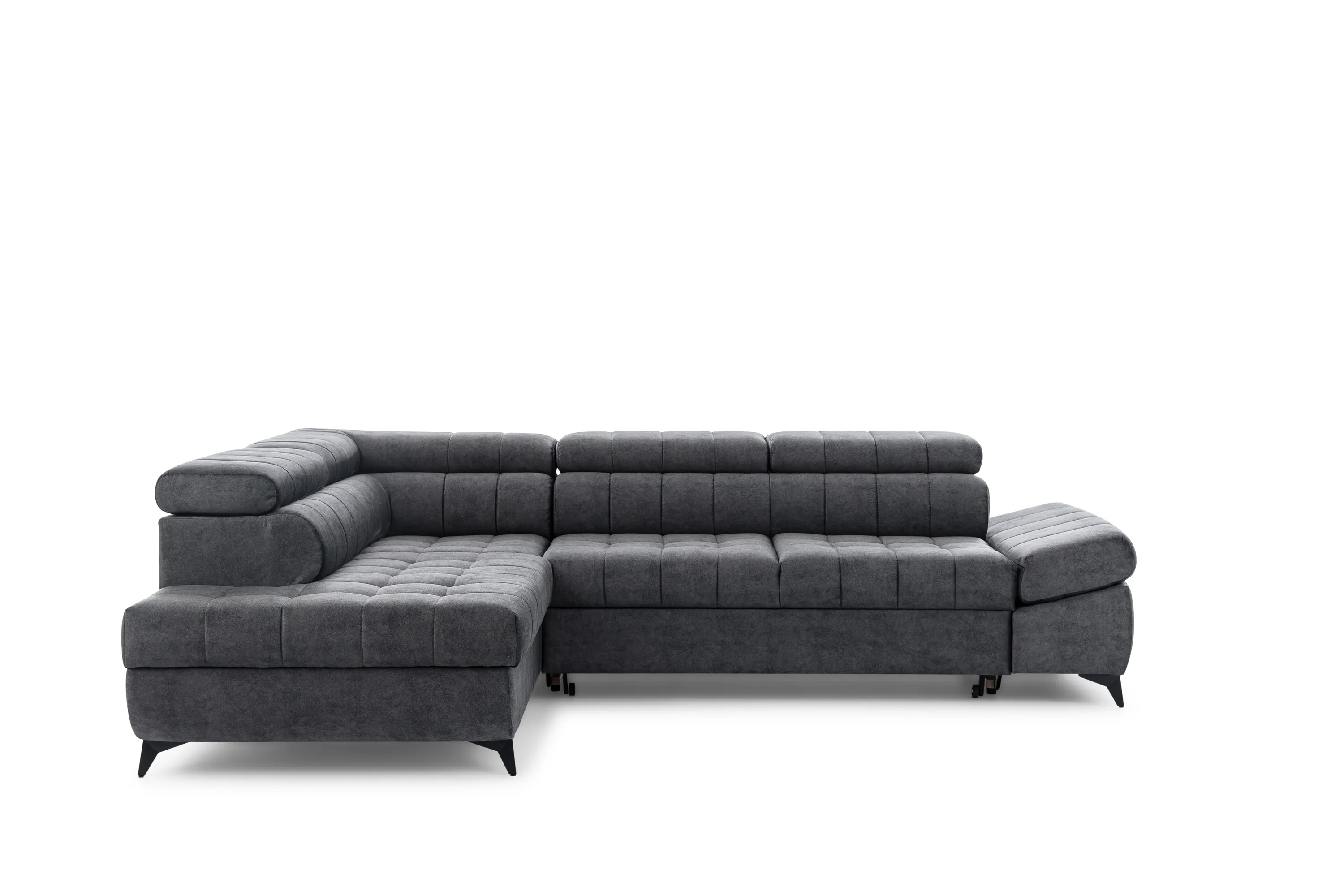 Narożnik rozkładany lewostronny VALORIS (Zetta 305) 280x200 cm regulowane zagłówki i podłokietniki grafitowy - B_162430