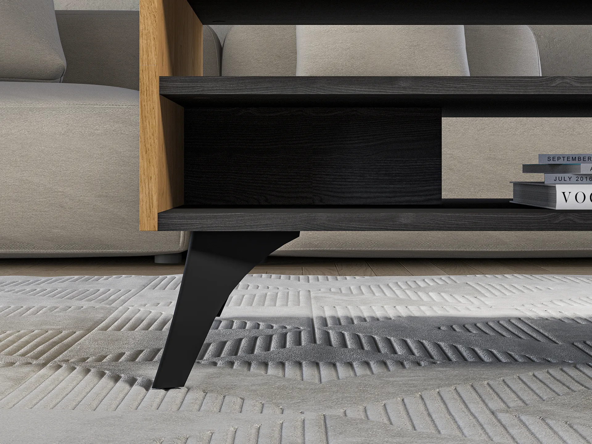 Stolik kawowy z 2 półkami TOSCANIA 07 dąb baltic dune jesion prestige czarny - 1TOSC07-001