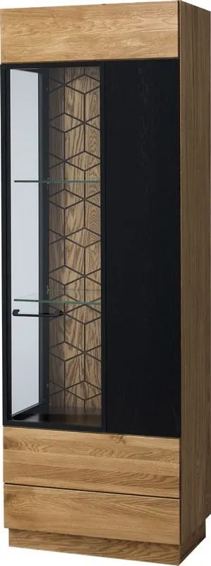 Witryna 1-drzwiowa prawa MOSAIC 11 drewniana - dąb miodowy, czarny 196x67x42cm