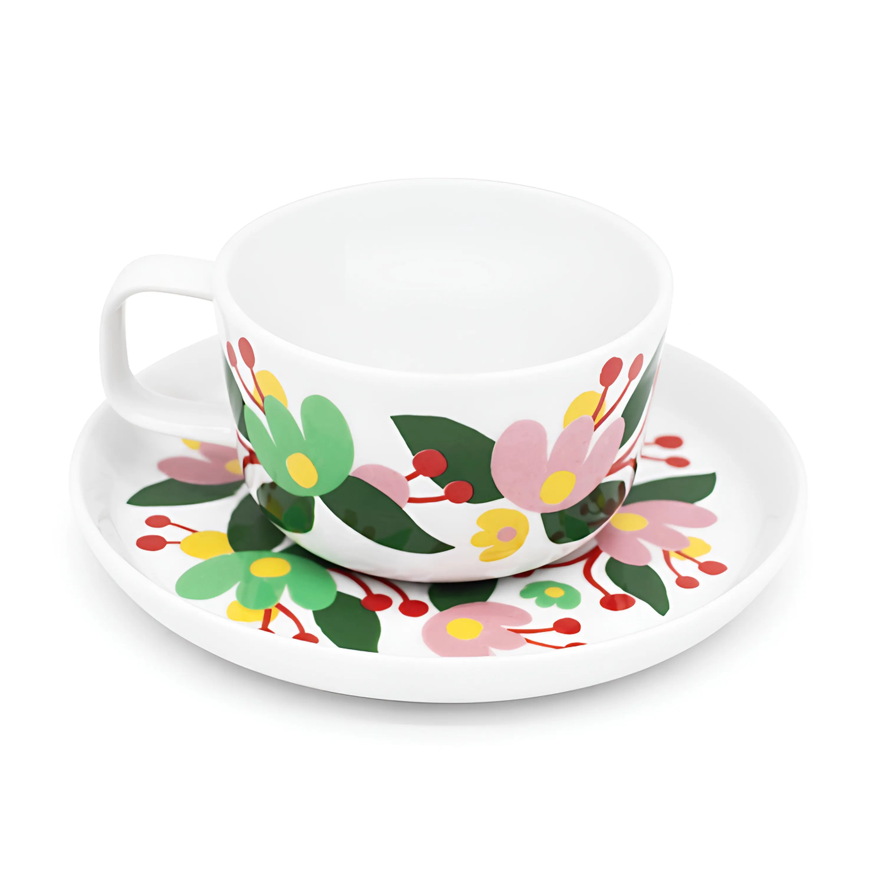 talerz, kubek, kwiatowy wzór, porcelana, narożkowy uchwyt