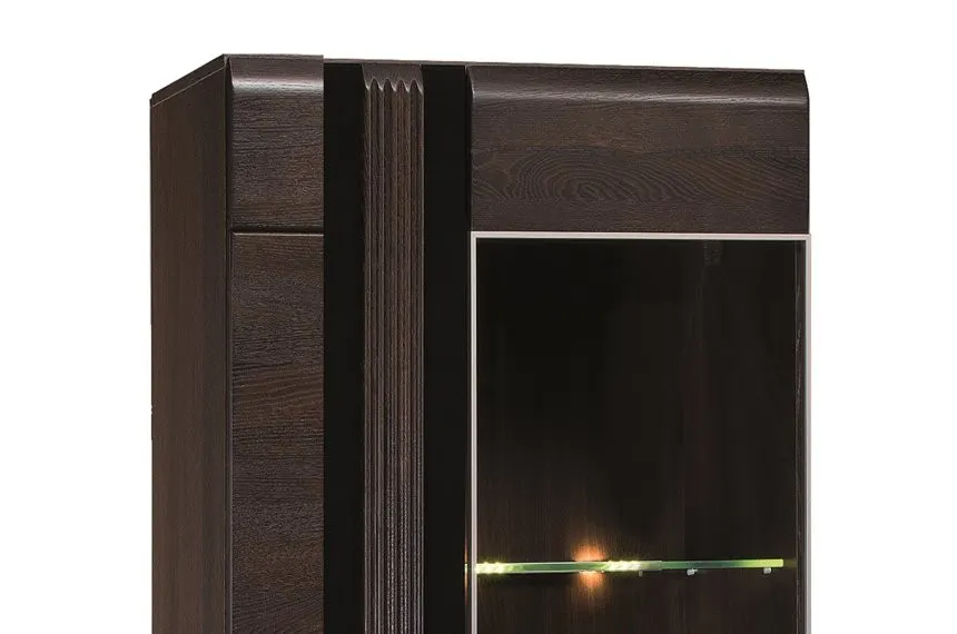 Witryna PORTI 11 drewniana prawa jednodrzwiowa dąb czekoladowy czarna 198x66x42cm - TH-100-0864