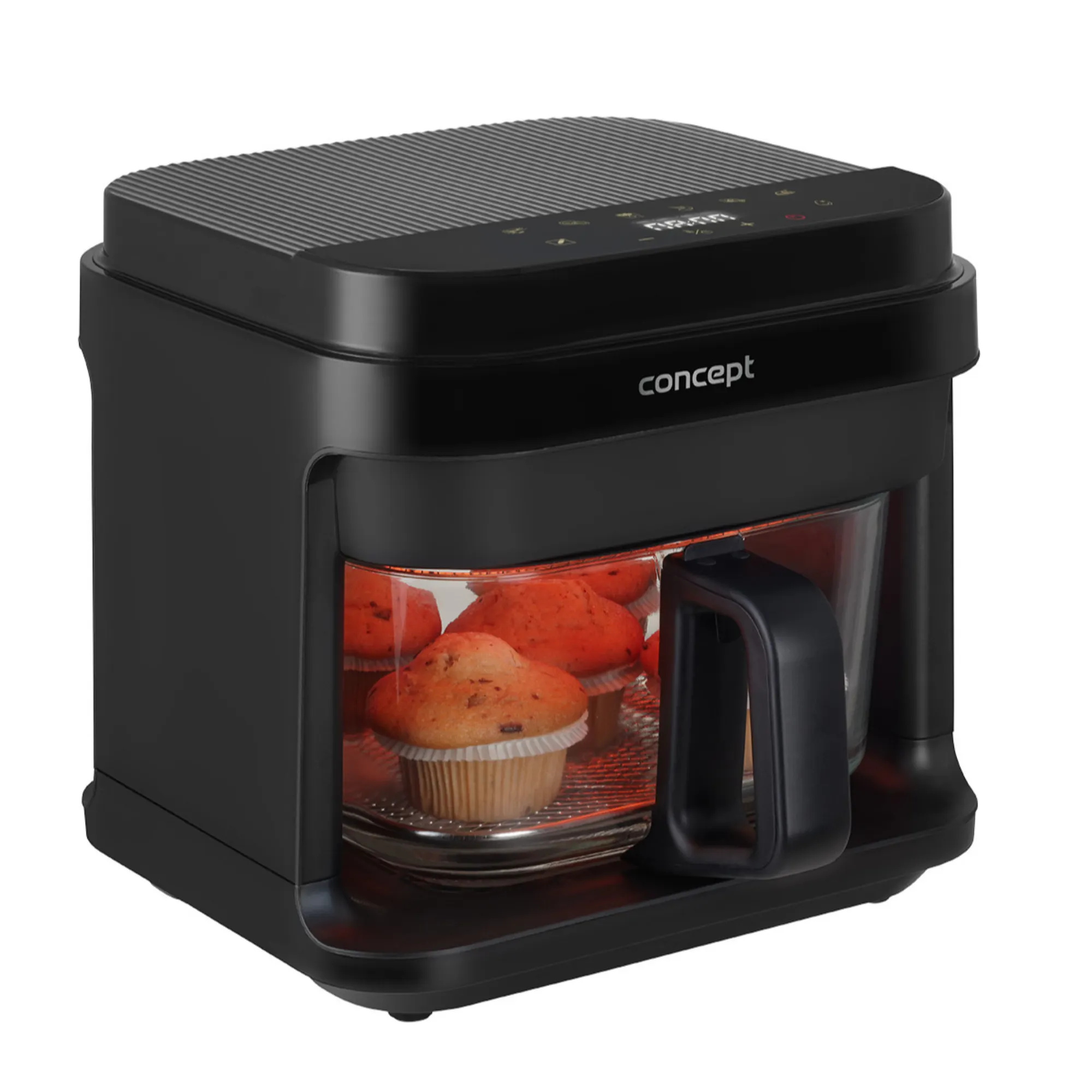 image czajnik do muffinek, muffiny, szklany kubek, filtr do powietrza, czarny sprzęt kuchenny