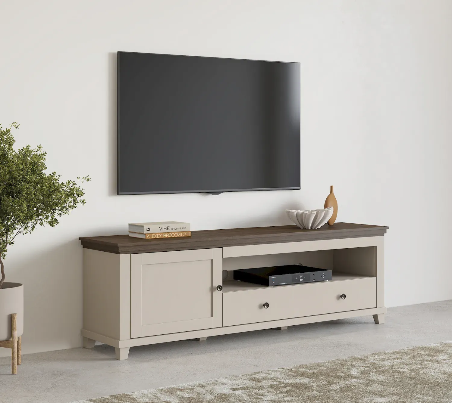 Szafka RTV 1-drzwiowa z 1 szufladą EVORA WM beż jasny dąb dunin - 24D1JU40