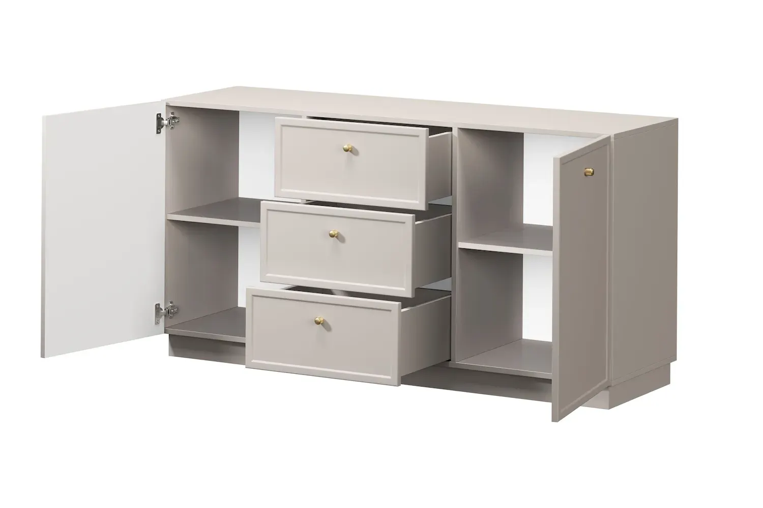 Komoda 2-drzwoiowa z 3 szufladami LORINI 150 - cashmere gałka złota cokół