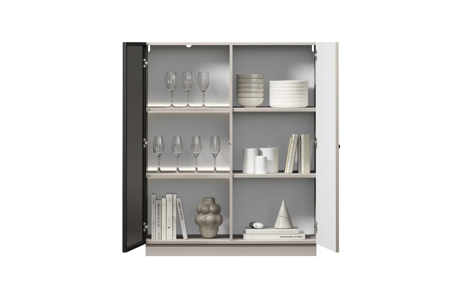 Witryna 2-drzwiowa LORINI 100 oświetlenie LED szkło Antosol - cashmere gałka czarna cokół - B_166731