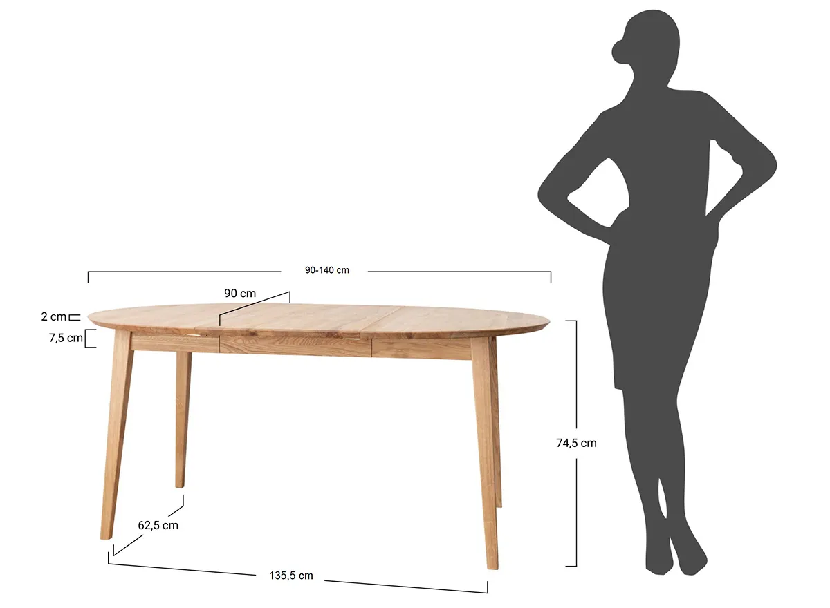 Stół dębowy okrągły ORBETELLO rozkładany 90-140cm - tabacco - KULSR90_50T