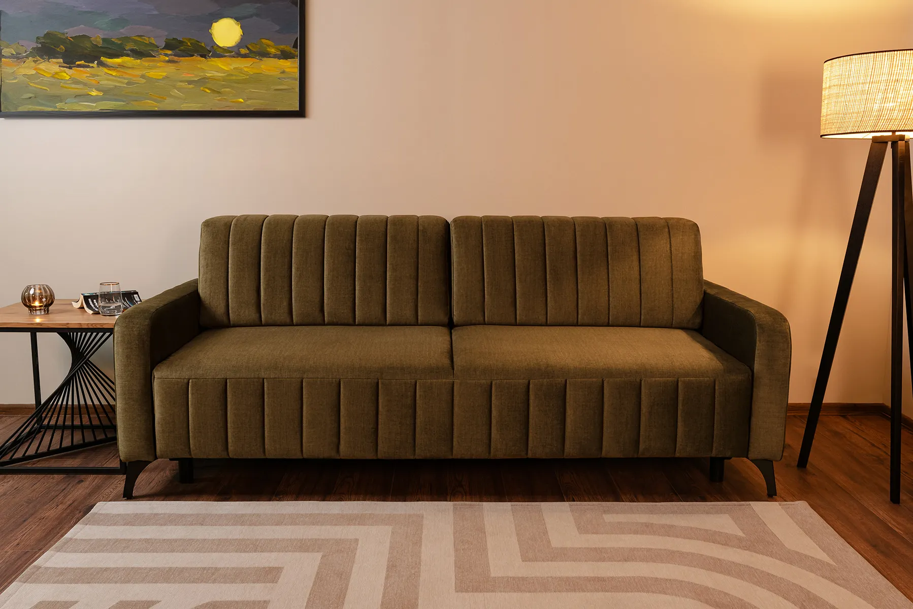 Sofa Grande Pisello 12 rozkładana, 3-osobowa z funkcją spania Oliwkowa - GRANDE-3FBA-PISELLO12OLIVE