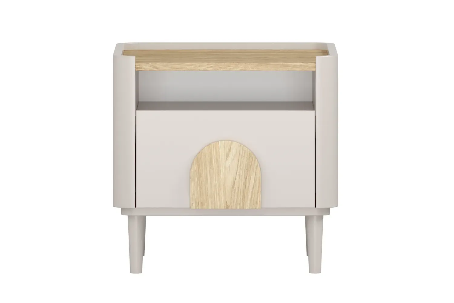Szafka nocna z 1 szufladą i półką AMILIO 50 - cashmere dąb olejowany uchwyty dąb jasny nogi cashmere - B_169209