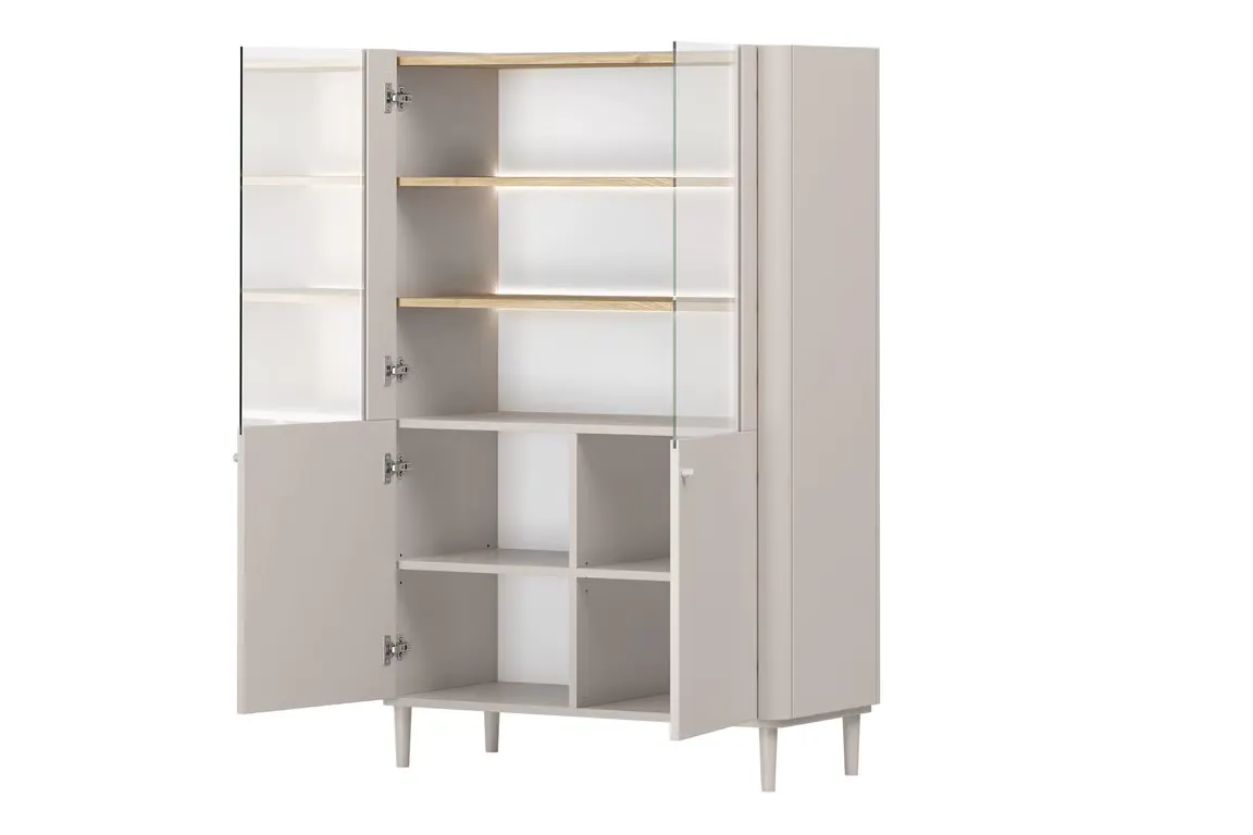 Witryna 2-drzwiowa z oświetleniem ELIVO 100cm drewniane nóżki cashmere dąb olejowany — zdjęcie 4