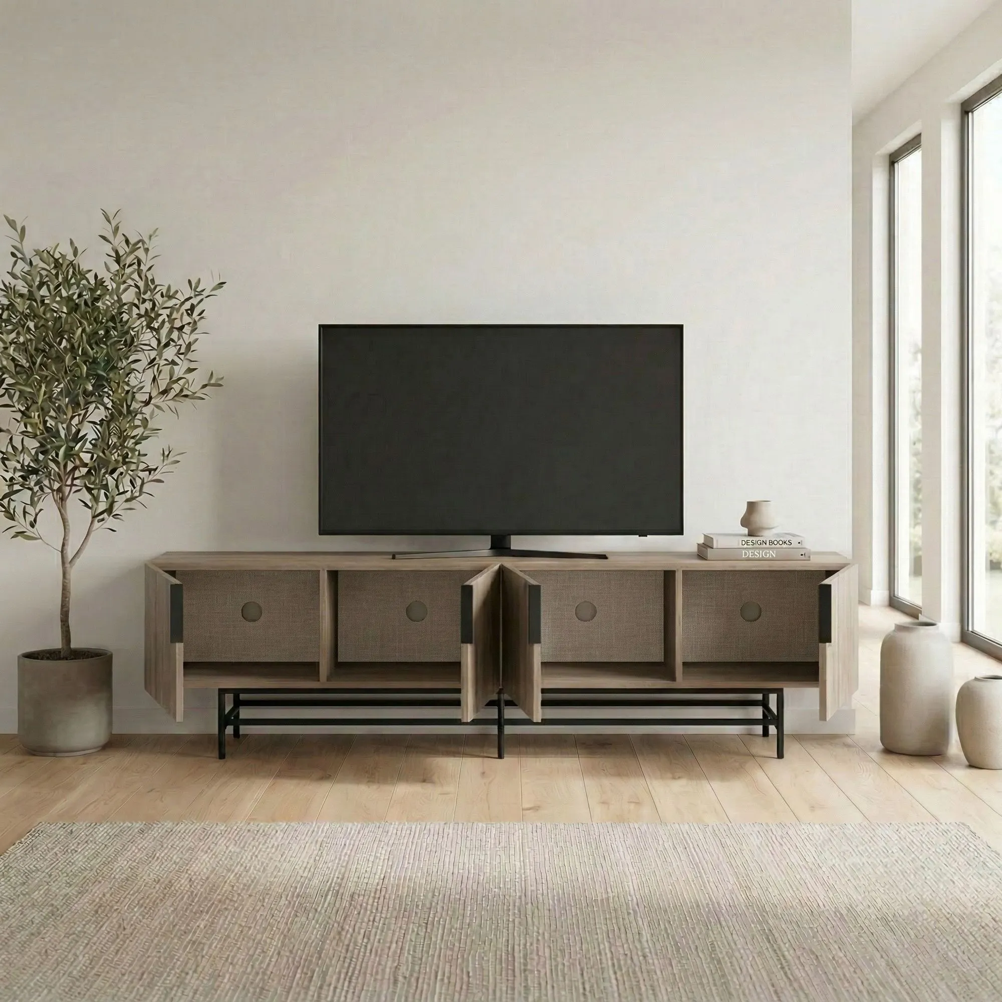 image TV stand, media console, wooden cabinet, storage drawers, home decor