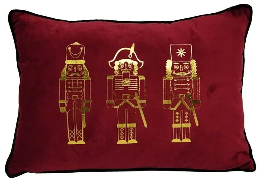 Poduszka świąteczna welurowa Z ŻOŁNIERZYKAMI 35x50 czerwona