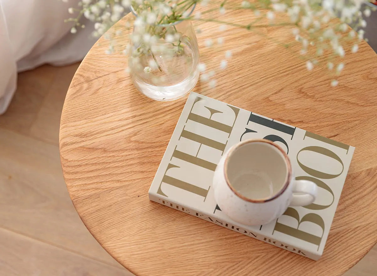 Stolik kawowy dębowy ORBETELLO okrągły 50 cm - dąb olejowany - 3SORB50