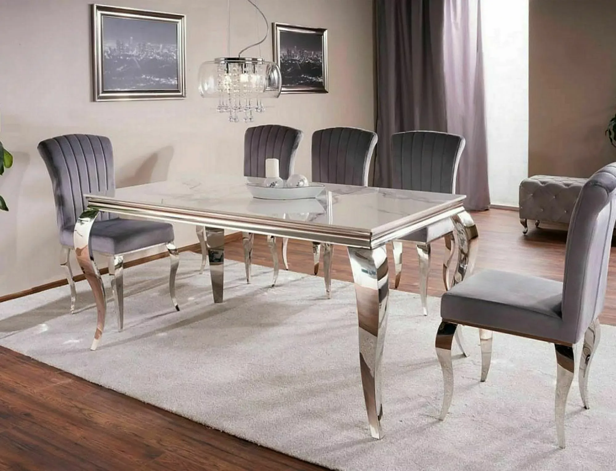 Stół PRINCE CERAMIC 90x150 biały efekt marmuru/chromowane nogi - PRINCECBCH150