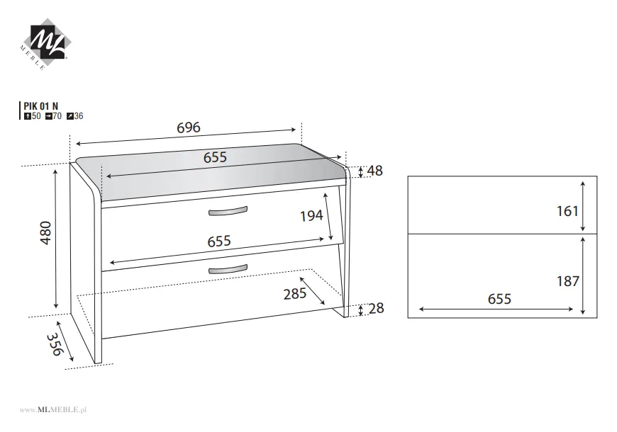 Szafka na buty PIK 01 z siedziskiem sonoma ML MEBLE - PIK 0101 SONOMA
