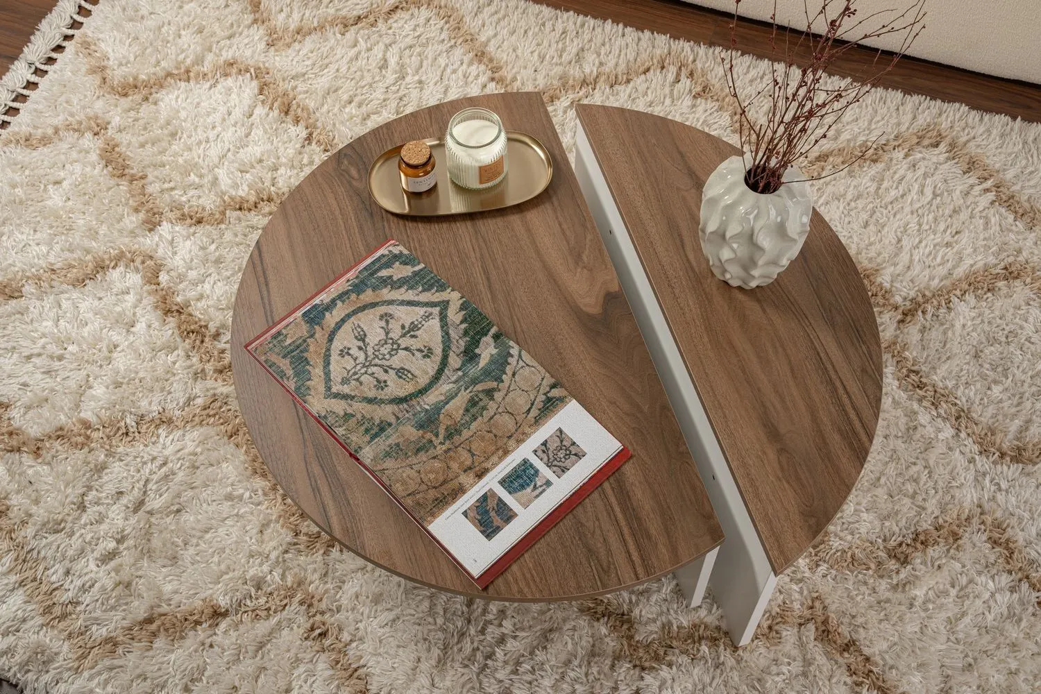 Stolik kawowy 2-elementowy ORION 90x90 cm orzechowy biały - ASI_353NRD1120