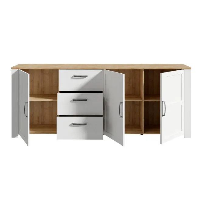 Komoda 3-drzwiowa z 3 szufladami CHISBURY P - dąb riviera, modrzew jasny sibu - BHLK241R-M482