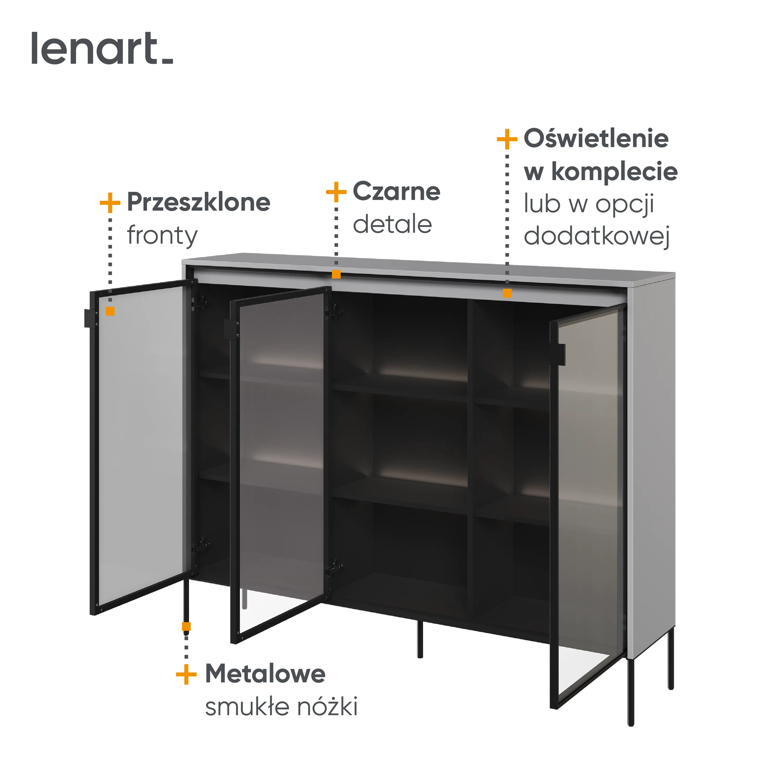 Niska witryna z oświetleniem TREND TR-08 3D szary/czarny - TR8SC-V2