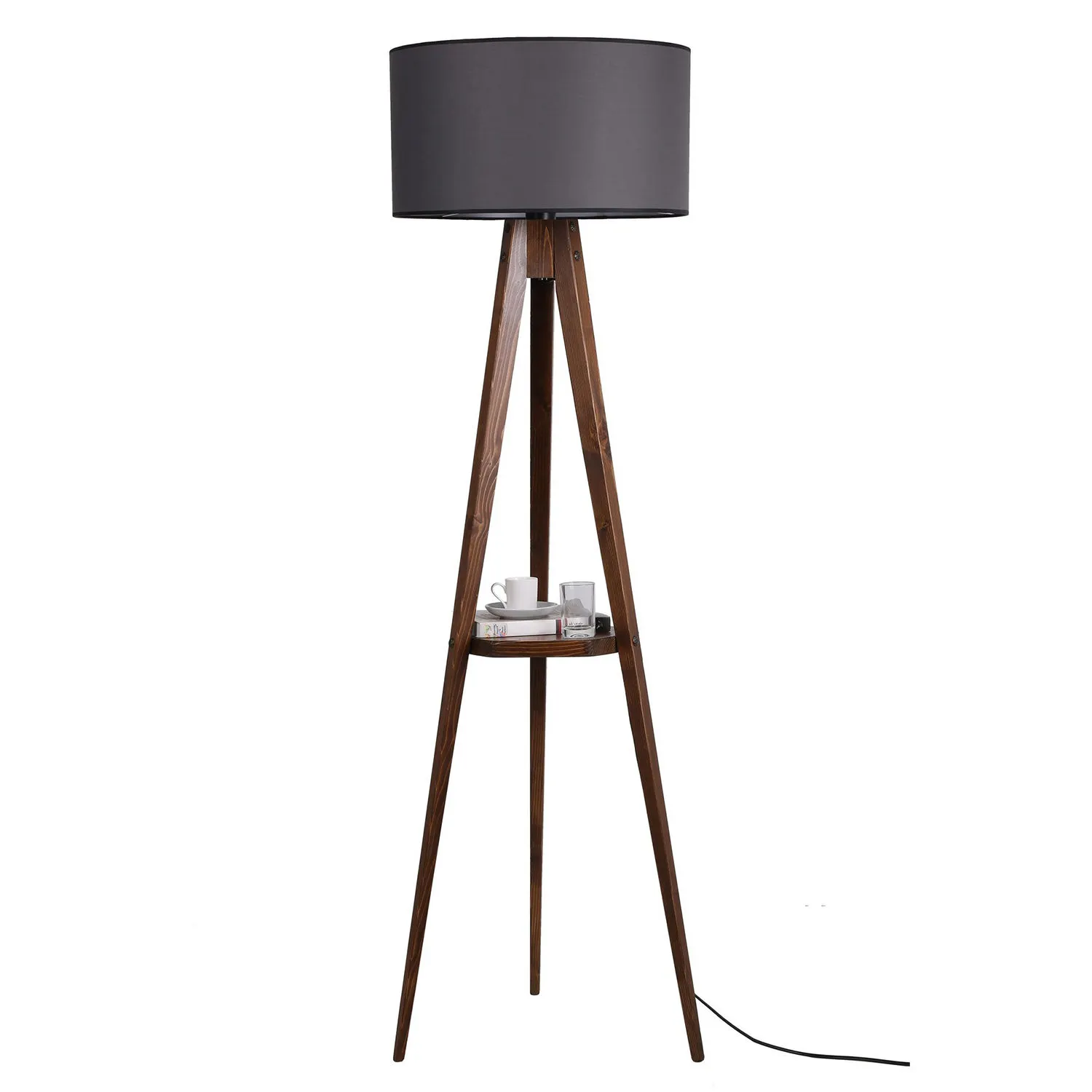 Lampa podłogowa CYLINDER 176cm ciemnoszara kolor podstawy orzech