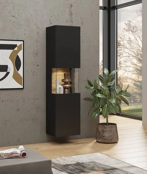 Witryna szklana AVA stojąca/wisząca 140x36 czarna - 24WNLM05