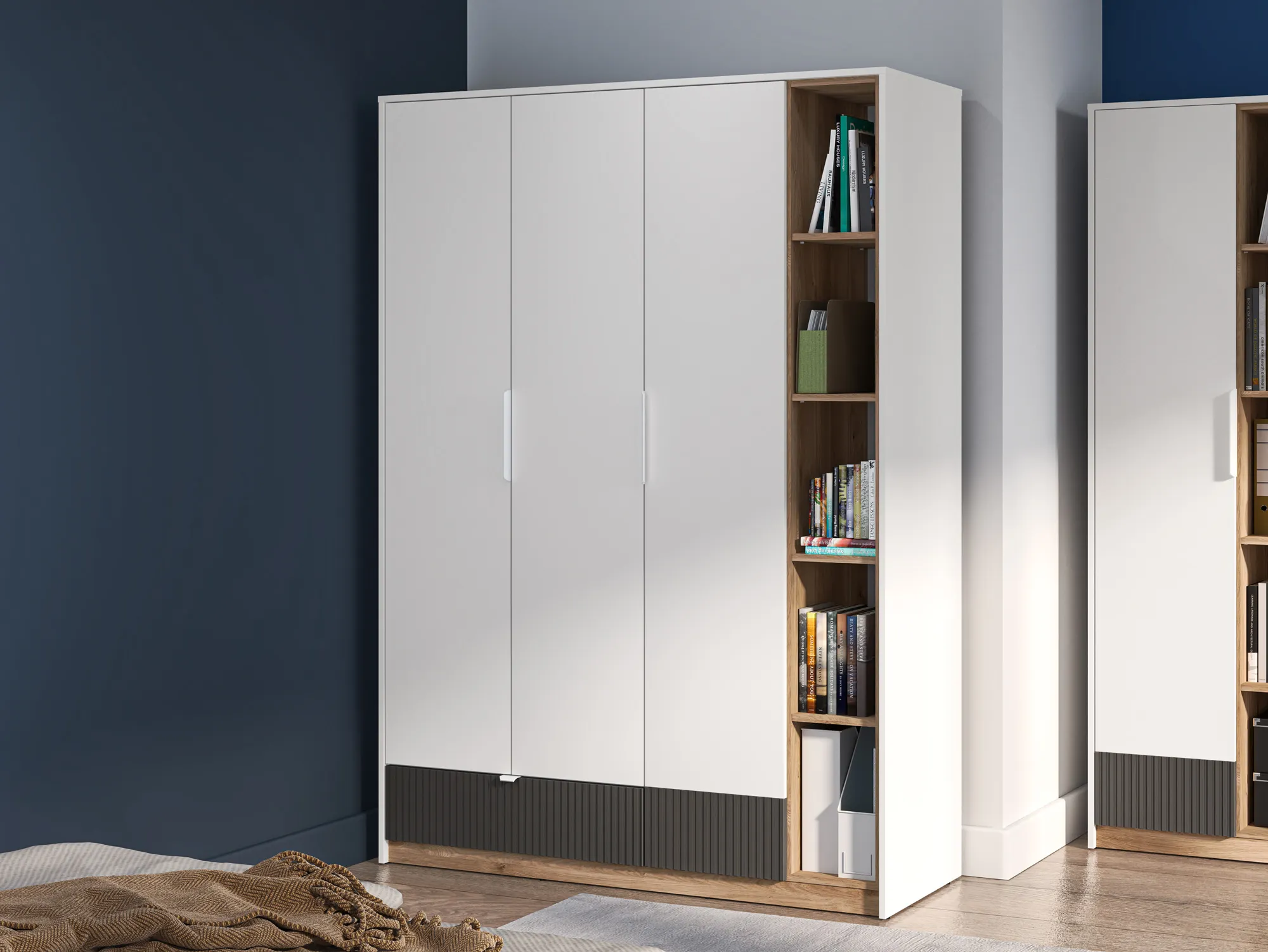 Szafa 3-drzwiowa z 1 szufladą TORINO 01 Biały, Castello, Grafit - 1TORI01-001