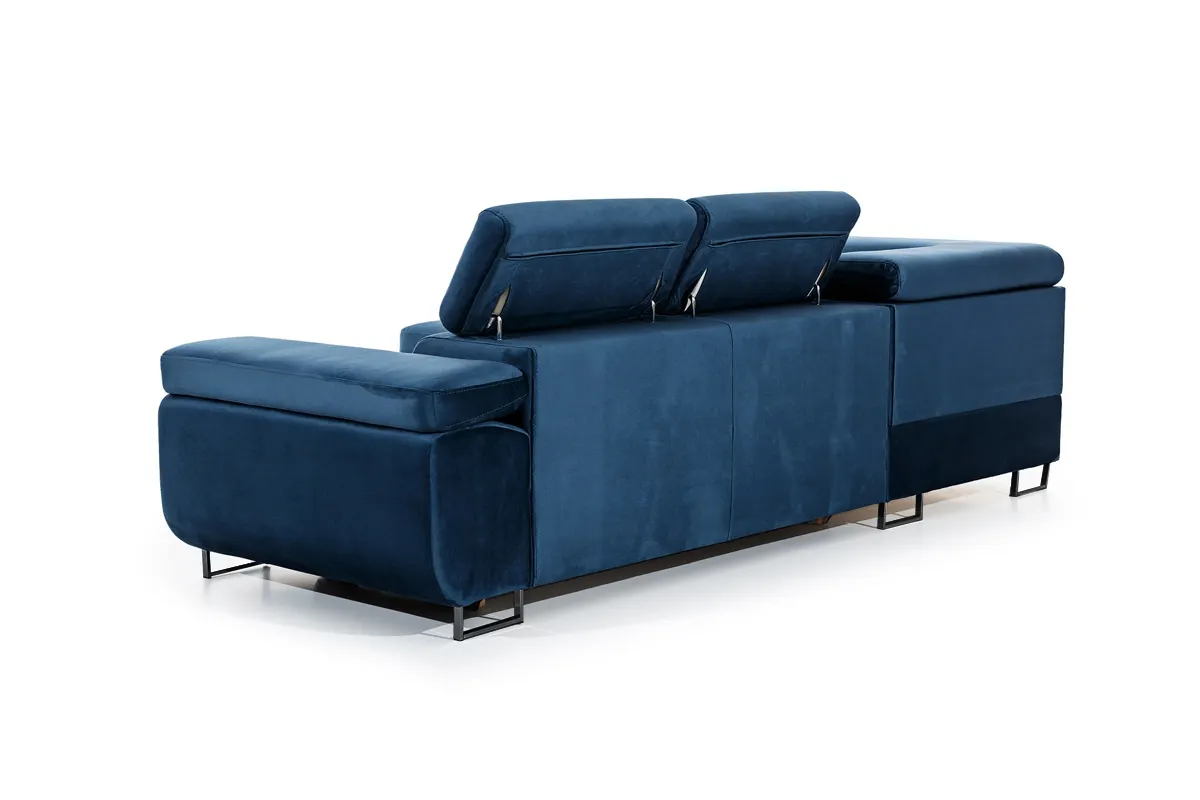 Narożnik lewostronny ANNABELLE L regulowane zagłówki nogi czarne tkanina Monolith 77 granatowy - B_165782