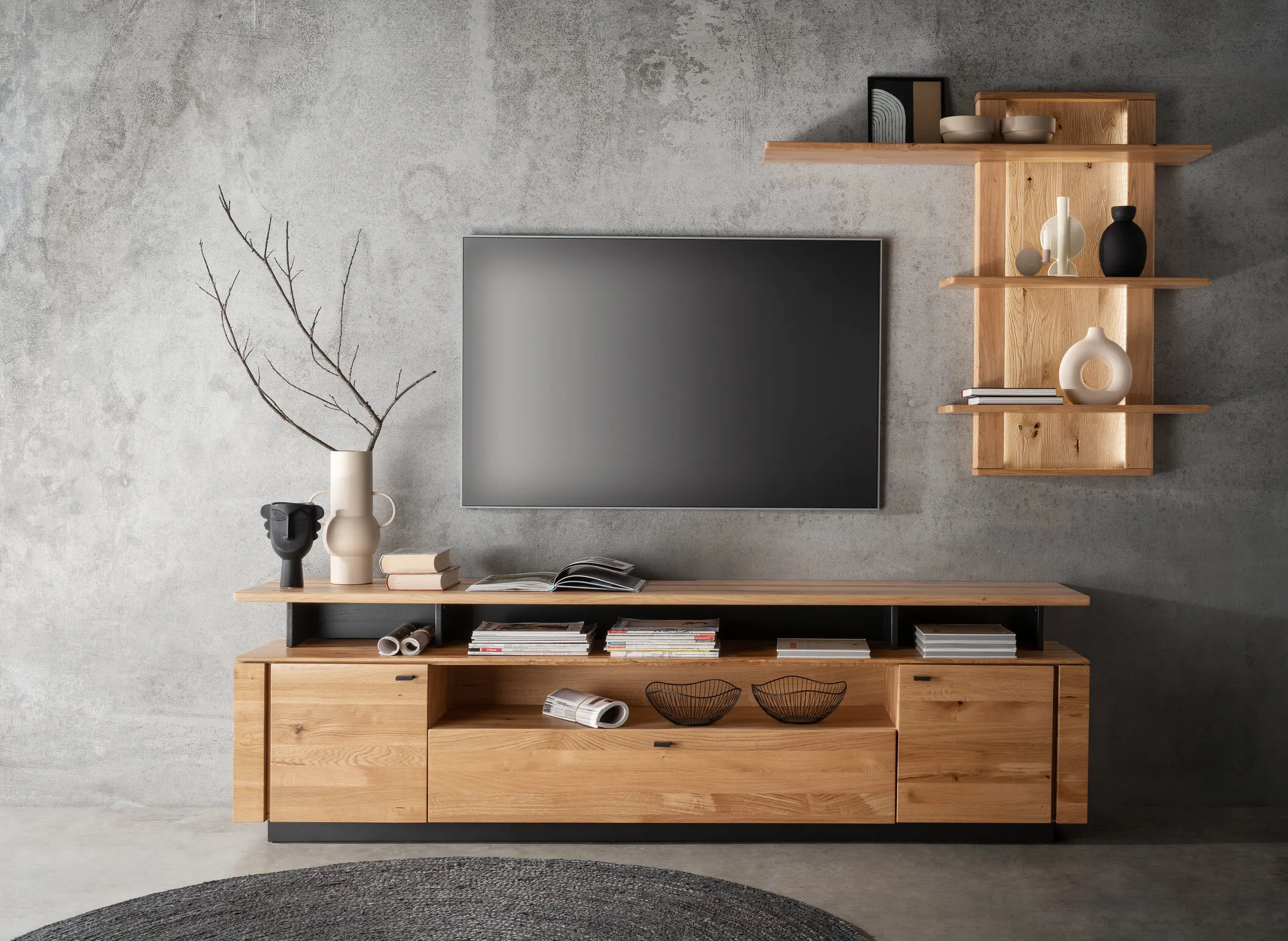 Półka dębowa wisząca PRESENT 120x104 z oświetleniem led - GK_103623160202