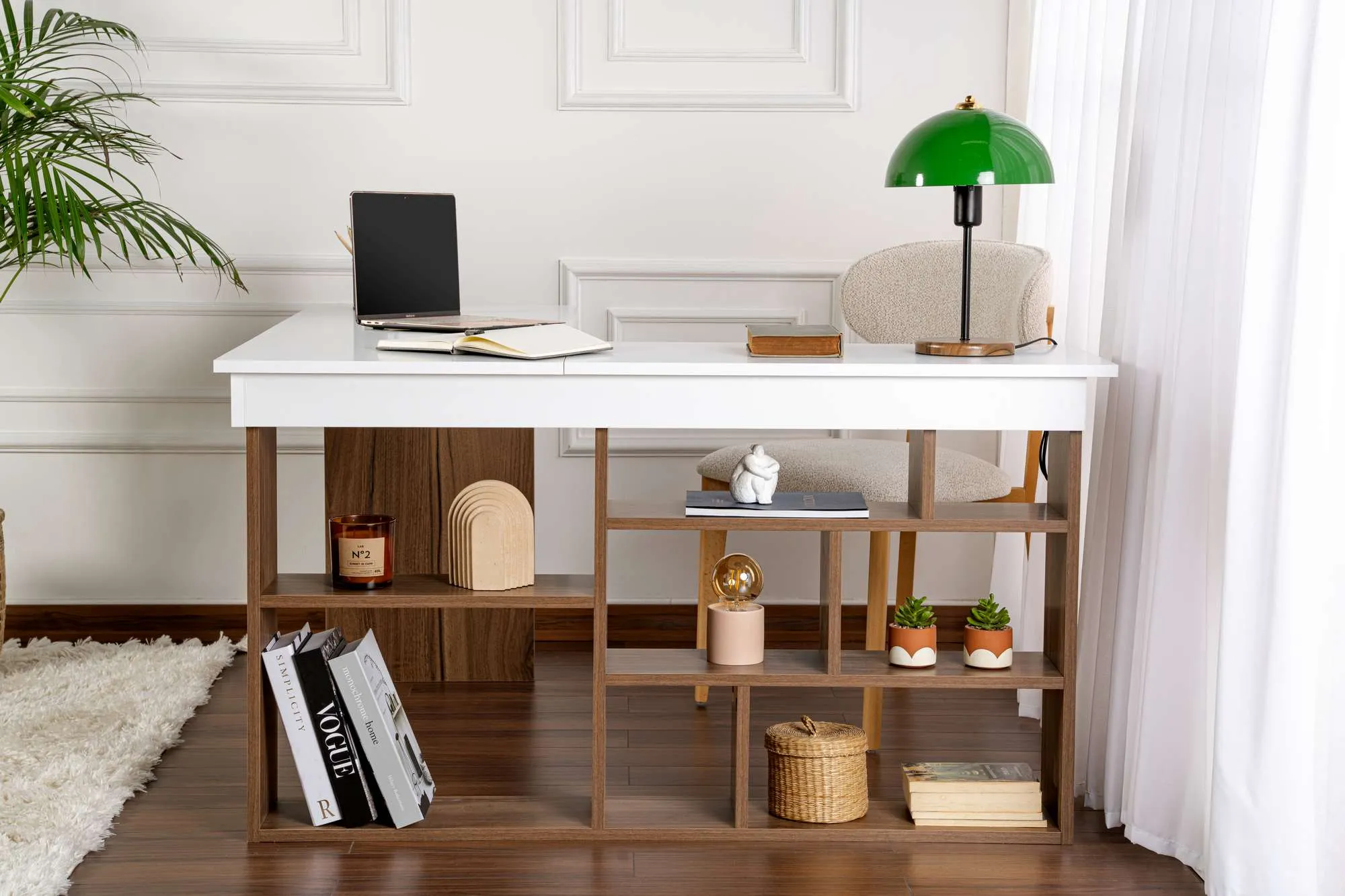 Biurko narożne z regałem VESPER 120x 130 cm biały orzech - ASI_241NRD1112