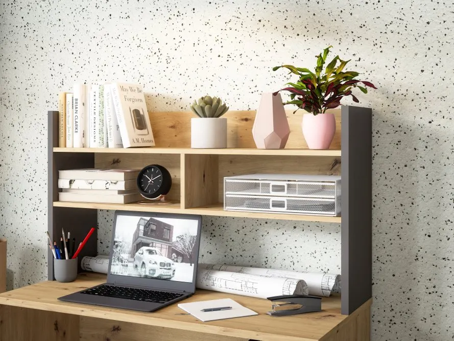 Nadstawka na biurko MODULTRICK 110 cm - efekt drewna, szary - MDUN121-M329