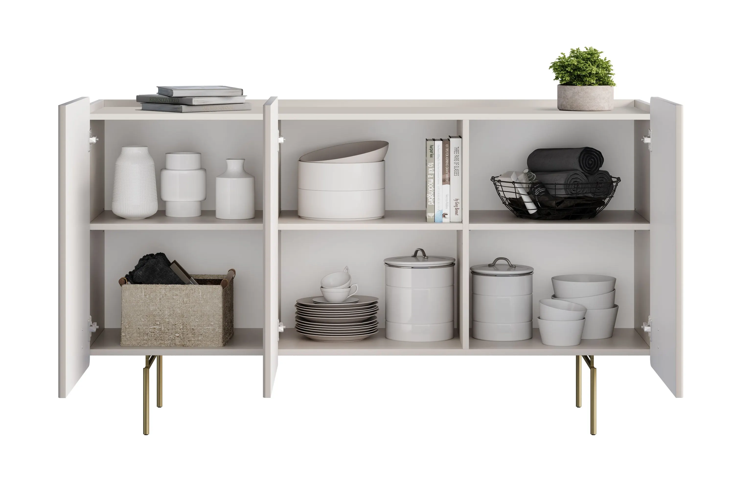 Komoda 3-drzwiowa MALMI 150cm - kaszmirowa złote nogi - B_167024