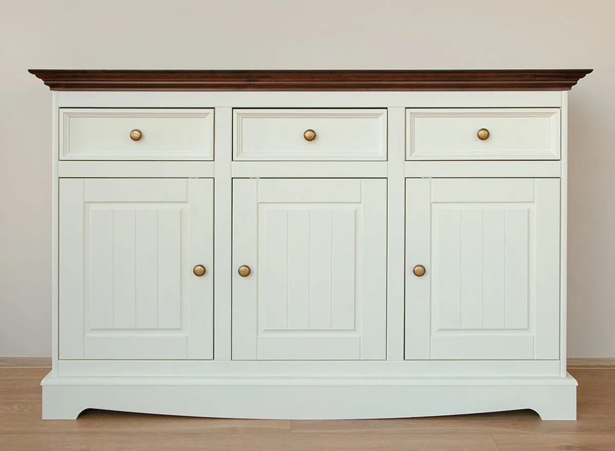 Komoda 3-drzwiowa z 3 szufladami BELLUNO ELEGANTE biała, orzechowy - PL002B/O