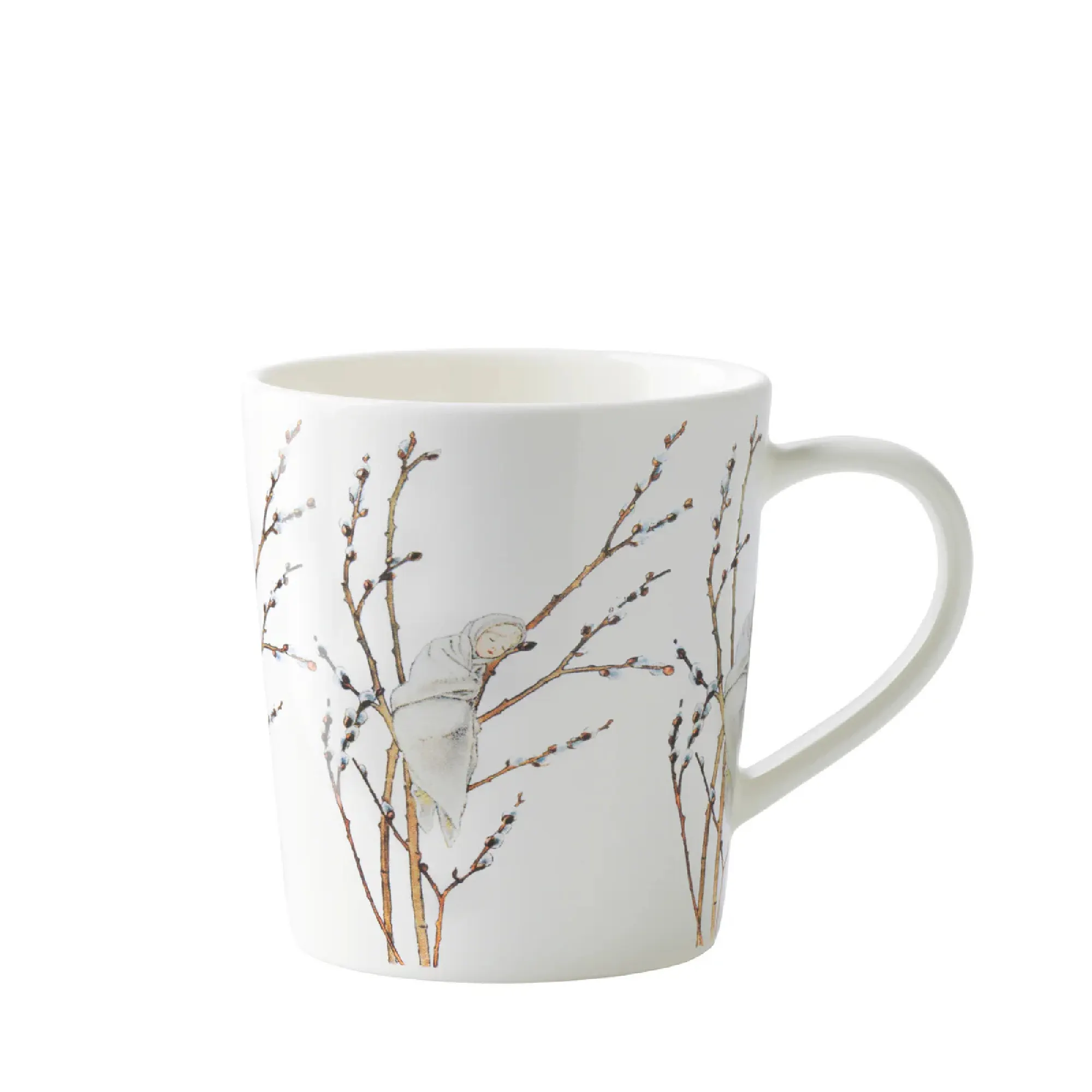 mug, ceramiczny, biały, roślina, gałąź