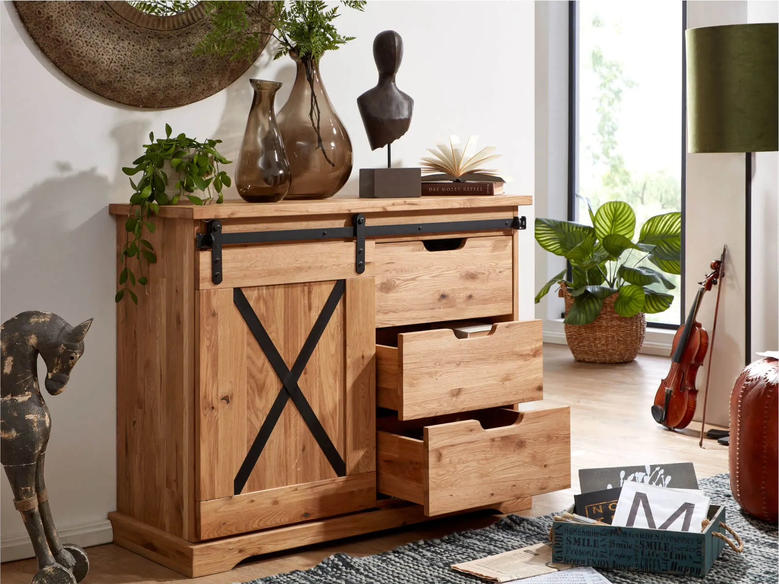 Komoda dębowa TIDY 1-drzwiowa z 3 szufladami 102x83 dąb olejowany - GK_1034240301